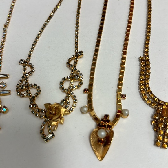 Lot Gold Crystal Vintage Rhinestone Necklaces - Picture 5 of 7